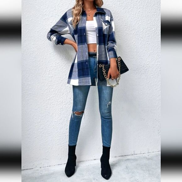 Denim & Co Stretchy Plaid Flannel Button Down XS - Picture 1 of 6
